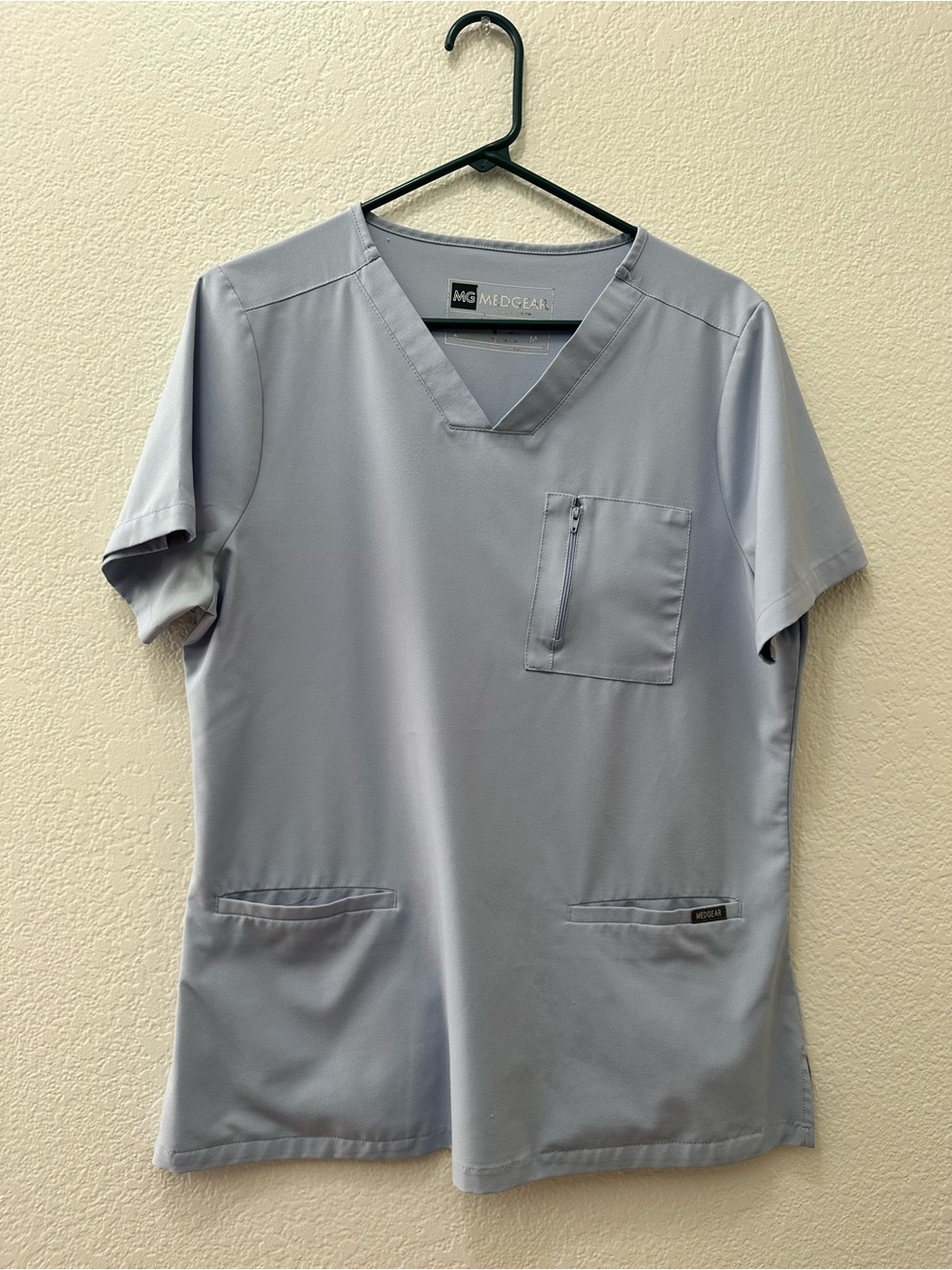 Medgear Women’s Light Gray/Blue V-Neck Short Sleeve Scrub Top